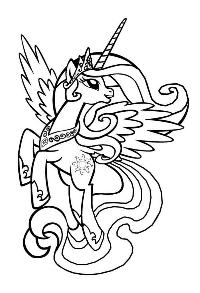 Színező könyv mosolygó Celestia hercegnő egyszarvú ló