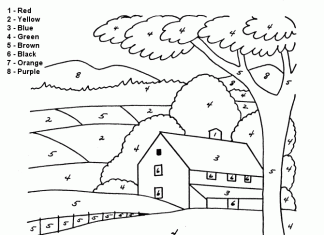 Coloring book by instructions house in the countryside