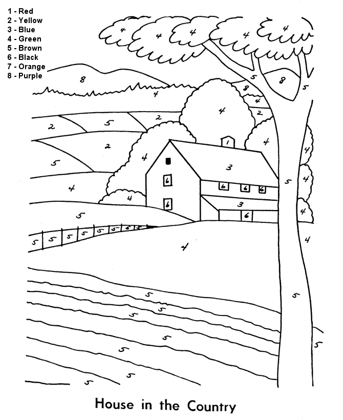 kolorowanka według instrukcji dom na wsi