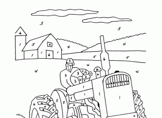 Coloring book according to instructions guy rides a tractor