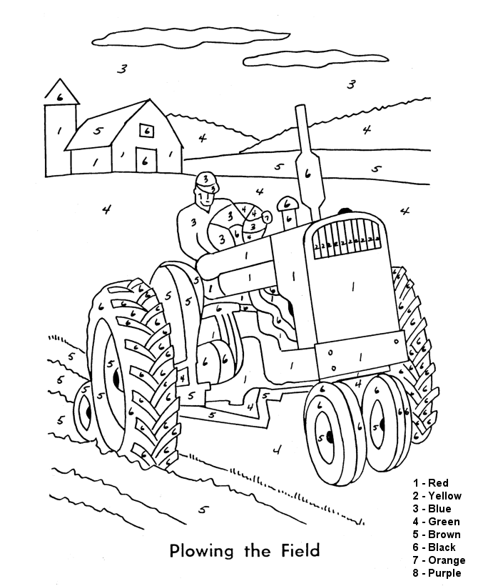 Väritysarkki traktorilla ratsastavan kaverin ohjeiden mukaan.