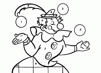 Coloring book according to instructions character picks up balls