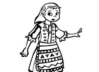 Printable Hungarian folk girl coloring book for kids