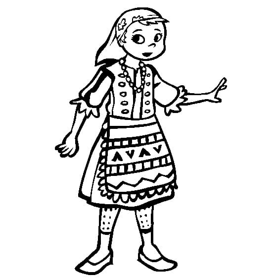 ハンガリー民謡の女の子の塗り絵（子供用）を印刷することができます。