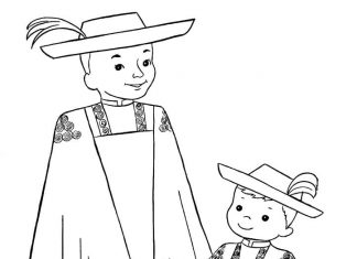 Printable coloring book of Hungarians in folk costumes