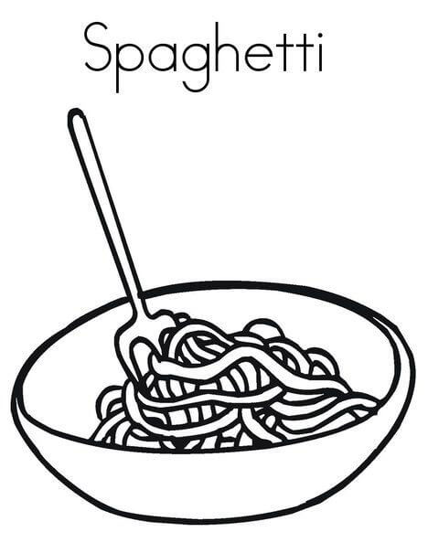 coloring page fork in noodles