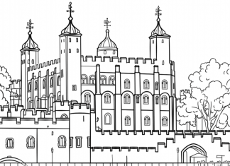 hoja para colorear Torre de Londres castillo imprimible