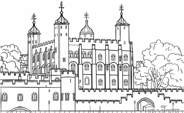 folha para colorir Torre de Londres castelo imprimível
