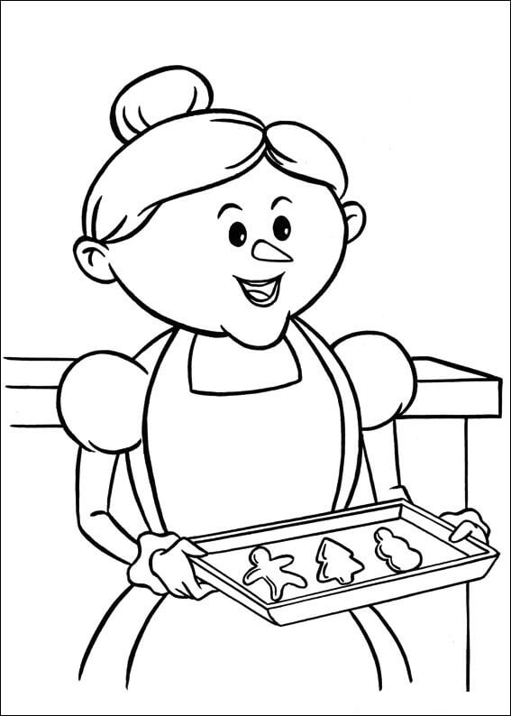 coloring page with grandma with gingerbread cookies