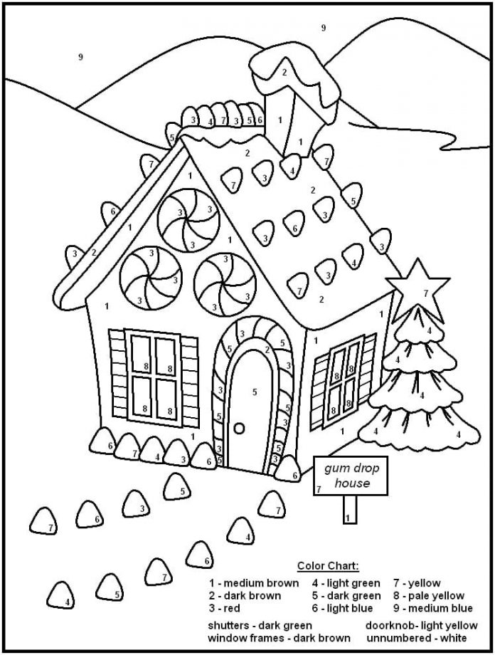 coloring book with numbers gingerbread house