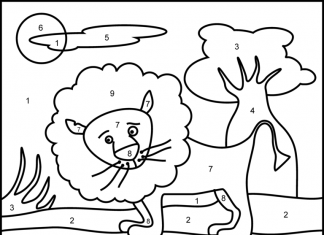 coloring book with numbers lion outside