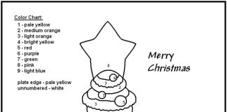 farveark med instruktioner Juletræ på en plade