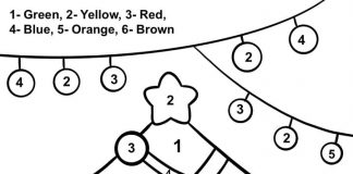 folha de coloração com instruções Árvore de Natal