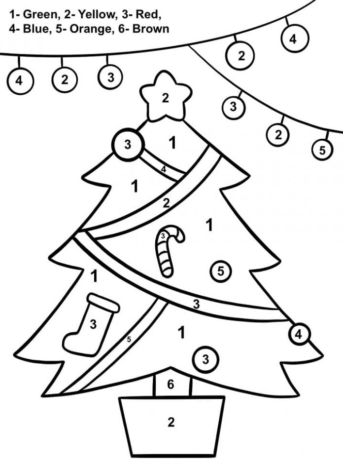 foglio da colorare con istruzioni Albero di Natale