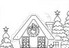 Feuille à colorier avec instructions Maison décorée de Noël