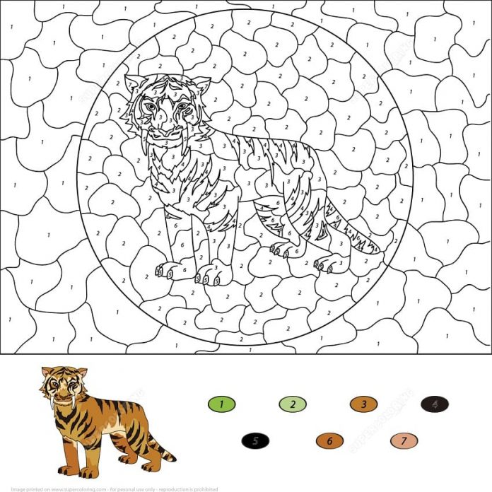 színező oldal utasításokkal büszke tigris