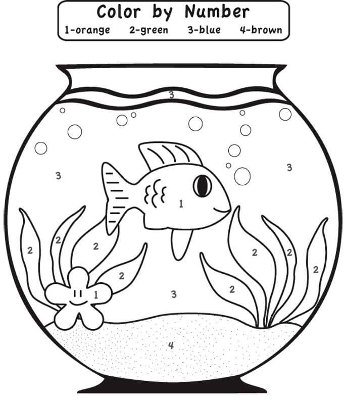 hoja para colorear con instrucciones peces en un acuario
