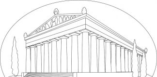 livro colorido imprimível de um edifício histórico com colunas - Pantheon