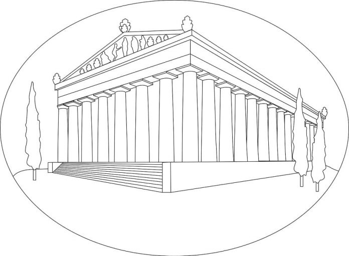 kolorowanka zabtykowy budynek z kolumnami - Panteon do druku
