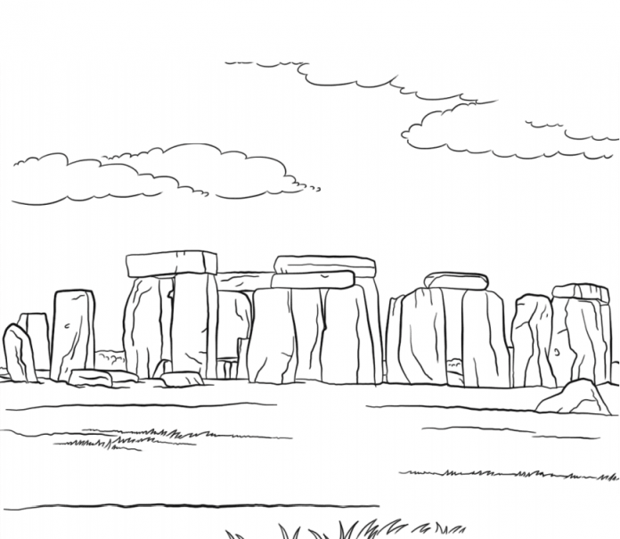 Livro colorido imprimível de um local histórico na Inglaterra - Stonehenge