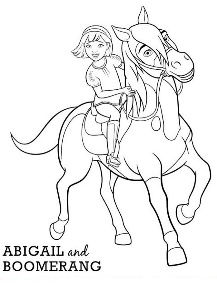 Printable coloring page of happy girl on horseback