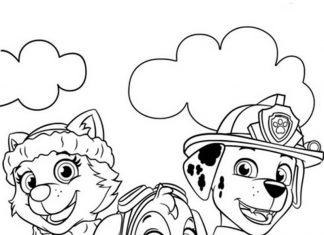 Printable coloring book of happy doggies from the dog patrol cartoon