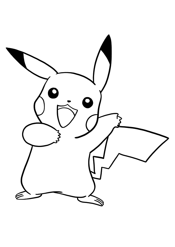 Printable coloring book of happy pikachu from children's cartoon