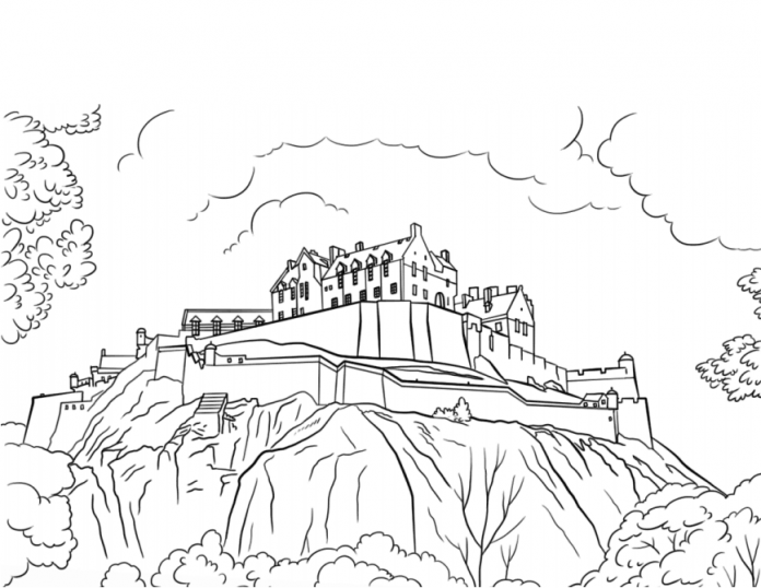 Färgbok av Edinburgh Castle som kan skrivas ut