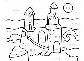 kolorowanka zamek z piasku według instrukcij kolorów