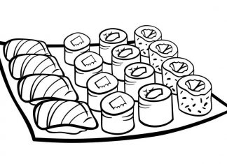 Futomaki sushi wraps til børn, der kan udskrives, som malebog til børn