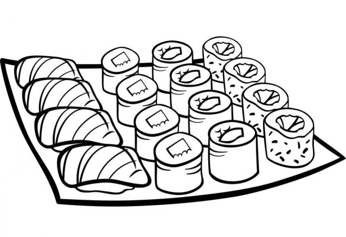 kolorowanka zawijane futomaki sushi do druku dla dzieci