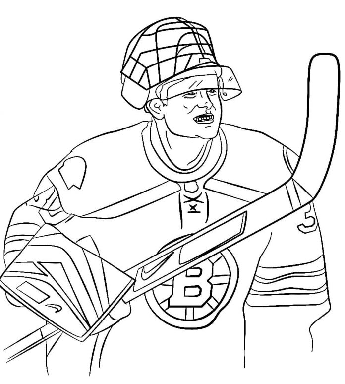 Coloriage d'un joueur de la NHL avec une crosse de hockey