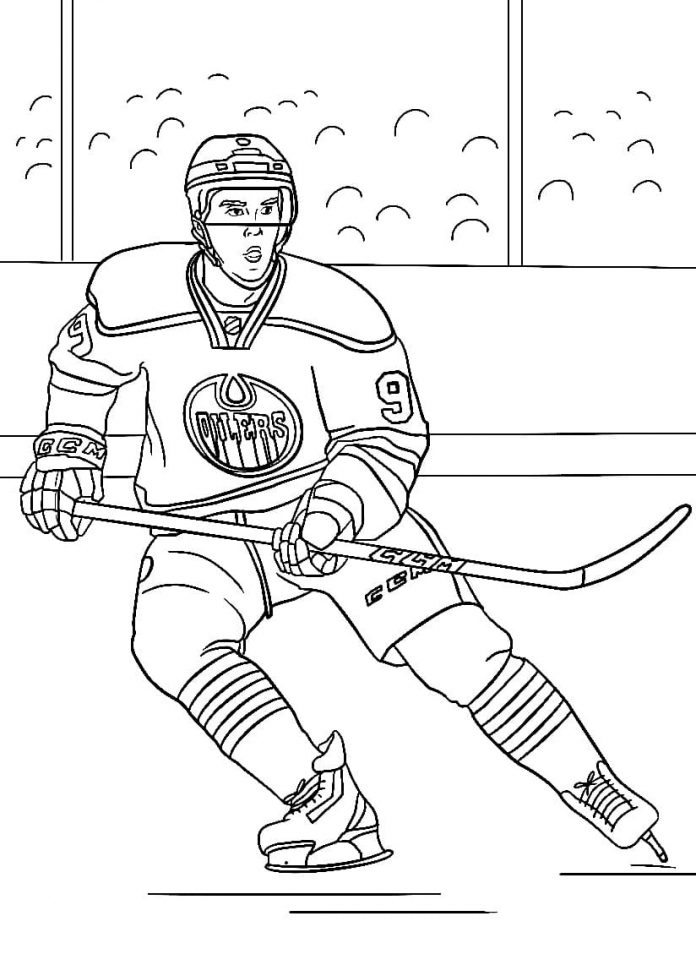NHL player coloring sheet with the number 9
