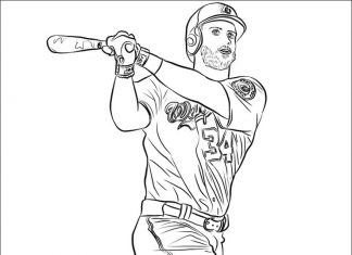 Feuille à colorier imprimable d'un joueur avec une batte de baseball