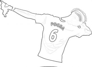 Folha colorida imprimível do jogador com o número 6 Paul Pogba