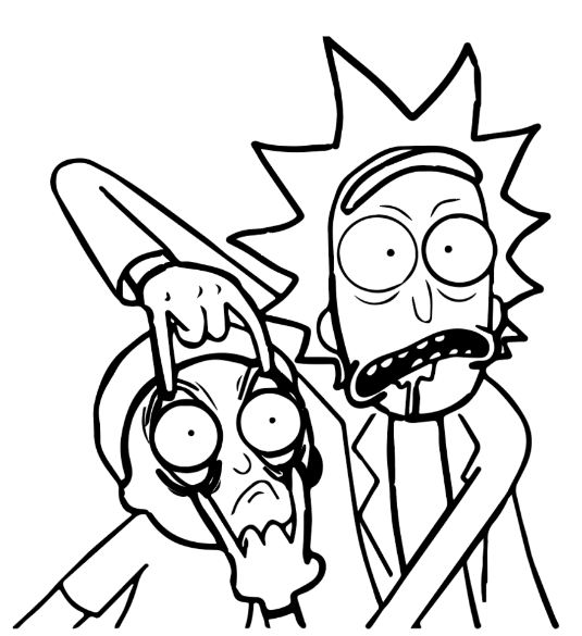 página de coloração do espantado Rick e Morty