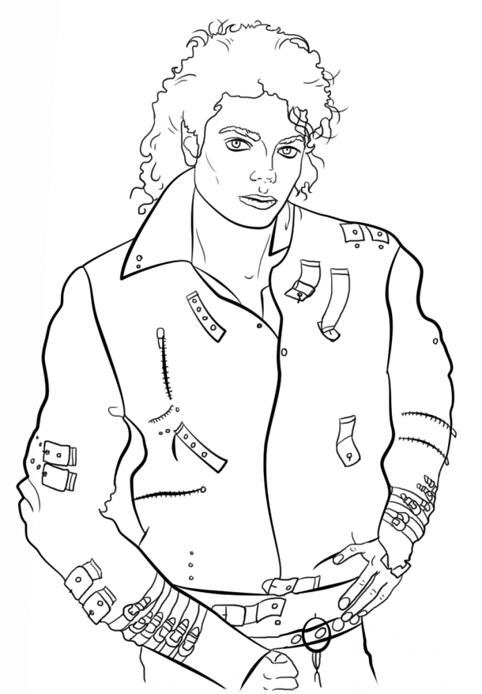 Coloring book of a famous person wearing a Michael Jackson leather jacket