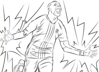 Coloring page match winning footballer Mbappe