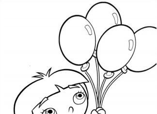 färgglad flicka med ballonger som kan skrivas ut
