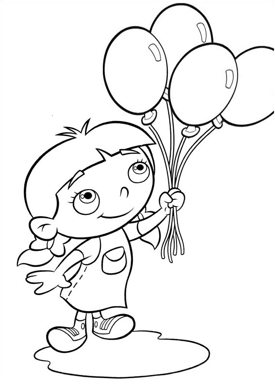 farvestrålende pige med balloner til udskrivning