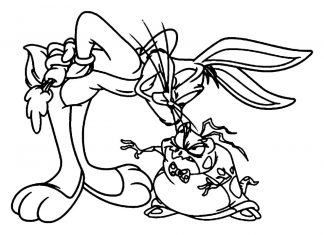 coloring book Bugs Bunny holding a carrot
