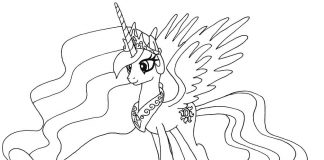 Rosahårig prinsessa Celestia - enhörning som kan skrivas ut och färgläggas