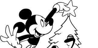 Lámina para colorear de Pluto Mickey Mouse y la Navidad