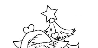 feuille à colorier arbre de Noël avec cadeaux pour enfants