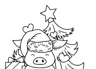 Christmas tree coloring page with gifts for children