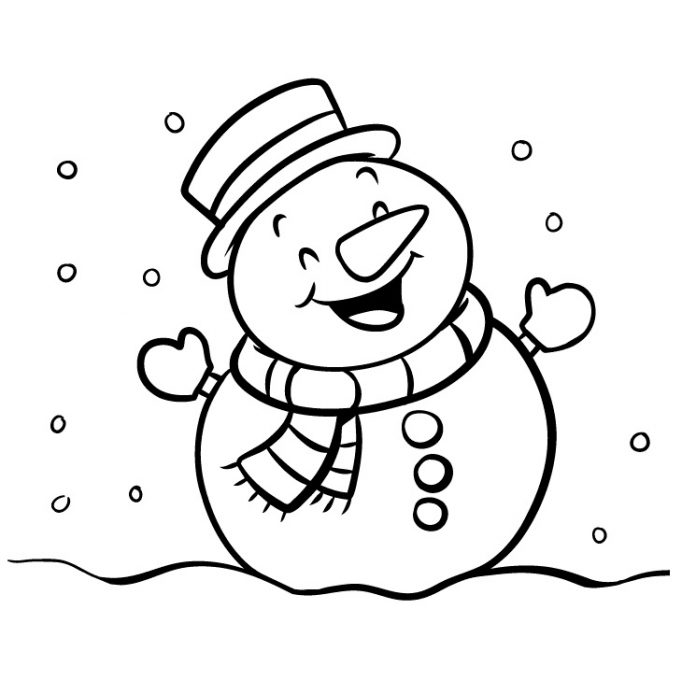 Coloring book smiling snowman printable for kids