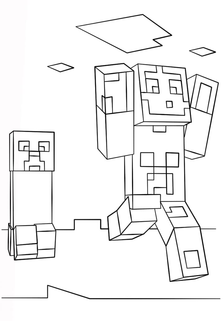 Creeper és Steve a minecraft játékból színezőkönyv
