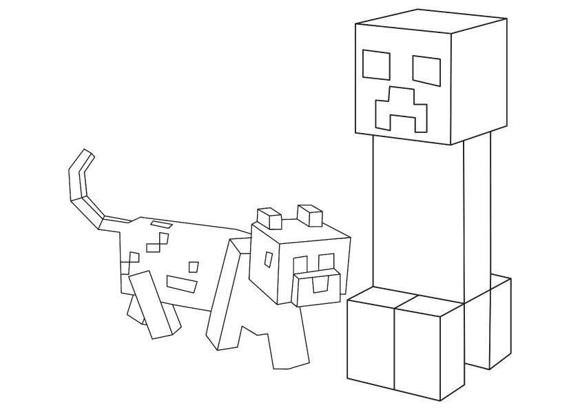 Creeper Minecraft színezőkönyv és kutya