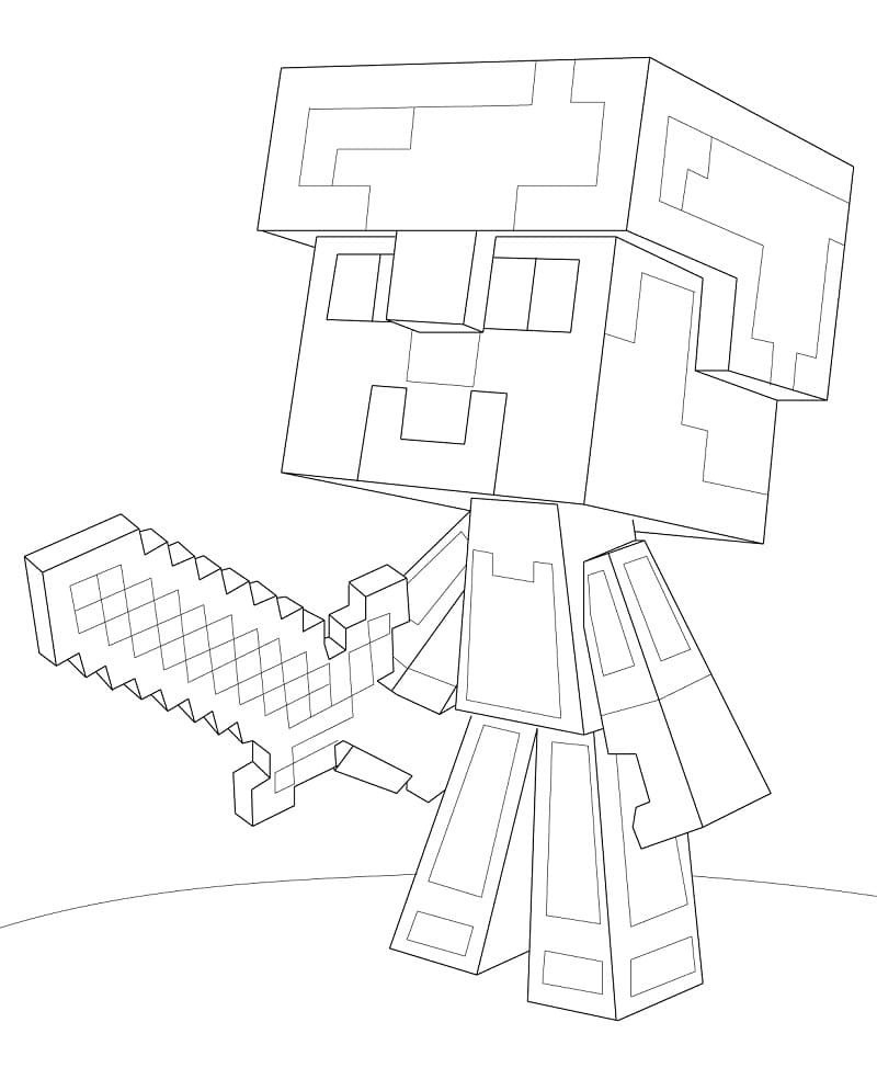 Steve and the Sword coloring book from minecraft games