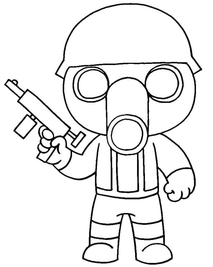 Torcher Piggy Roblox in gas mask coloring book